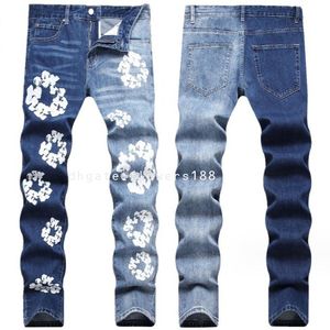 Jeans da uomo agita la sfumatura del sale yin yang splice barba da gatto stampato piccoli jeans senza allungamento dritto per uomini