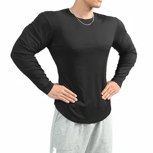 lg Sleeve T-shirt for Men Sport Quick Drying Slim-fit V-neck Fitn Top With Elastic Breathable Running Autumn and Winter Top E8ri#