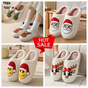 Comfortable Home Cute Cartoon Santa Claus Couples GAI Designer Elk Thick Plush Unisex Winter White slippers Cream slides womens mens bigsize 2024
