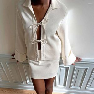 Women's Jackets Women Coat Tops Solid Color Tie-Up Front Lapel Neck Long Sleeve Casual Streetwear Cardigan Top Y2K