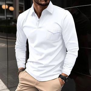 Alta qualidade verão masculino manga comprida camisa polo moda casual esportes respirável pele amigável em torno do pescoço fitness lon 240318