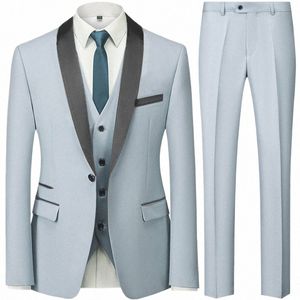 Männer Mariage Farbblock Kragen Anzüge Jacke Hose Weste Männlich Busin Casual Hochzeit Blazer Mantel Weste Hosen 3 Stück Set 05f3 #