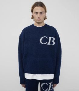 Royal Blue Cole Buxton Mektubu Jakard Weave England Stil Gevşek Yüksek Kaliteli Sweaters Moda Ceket 240315