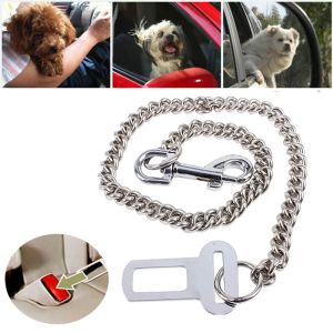 Cintos de aço inoxidável corrente cão cinto de segurança chumbo para carro mastigar prova forte restrição de segurança de viagem