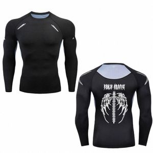 Sun Protecti Sports Secd Skin Running T-Shirt Men's Fitn Rgard MMA LG STEESS Compri Shirt Workout Sportswear 03CW#