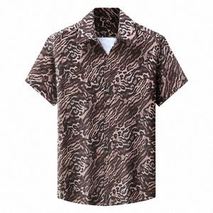 Verão novo masculino na moda leopardo impressão camisa fi festa dr casual manga curta butt up camisa festa tamanho grande 8xl 06re #