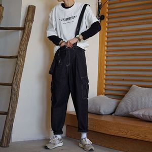 Denim Strap Pants for Men's Harajuku Instagram Super Popular Loose Straight Leg Wide Leg Trendy Work Pants