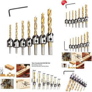 2024 7Pcs Countersink Drill Woodworking Tool Countersunk Drill Bit 3-10Mm Drill Bit With Key Wrench Carpentry Chamfer Hole Drill