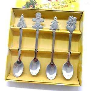 Spoons 4pcs/set Desserts Home & Living Snowman Christmas Tree Stainless Steel Tea Scoops Coffee Tableware Kids Spoon