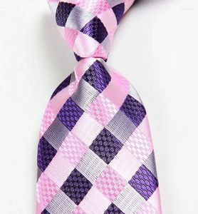 Bow Ties Classic Plaid Purple Pink Tie Jacquard Woven Silk 8cm Men's Slitte Business Wedding Party Formal Neck