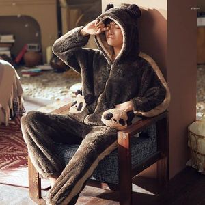 Mäns sömnkläder plysch tjockt korall sammet pajamas set höst vinter manlig varm flanell loungewear ungdomstecknad hemkläder