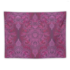 Tapisserier Magenta Pink Coral Protea Doodle Mönster Tapestry Estetic Room Decors Söta dekorera dekorativa väggmural