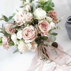 45X48 см розовые шелковые искусственные цветы, свадебный букет, искусственный цветок, домашний декор, свадебный букет невесты, 240322