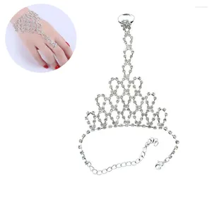 Link pulseiras moda clássico cristal mão arnês dança jóias strass pulseira nupcial conectado dedo anel corrente