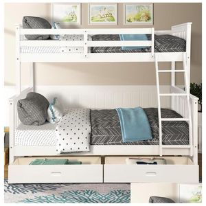 Sovrumsmöbler oss lager Twin Over FL Bunk Bed med stegar Två förvaring Ders White For Kids ADT LP000065KAA Drop Delivery Home Garde Dhnsk