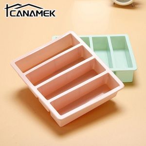 Moldes de cozimento 1 pc 4 grade longa tira cubos de gelo de silicone retângulo bandeja molde diy não-tóxico durável cubo de vinho criativo