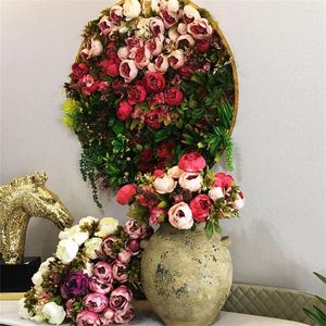 Dekorativa blommor Peony Bouquet Vackra rum Dekor Bröllopsdekor Office Ornament Artificial Buquets Nature Fake Sand Color