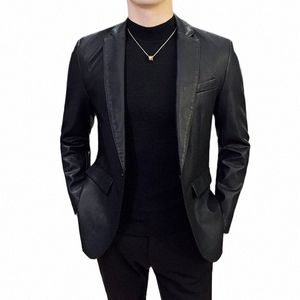 fi Men's Casual Leather Dr Suit Coat Male Fi Busin Casual Pu Blazers Jacket Casual Blazer Jackets Man Outerwear 493B#