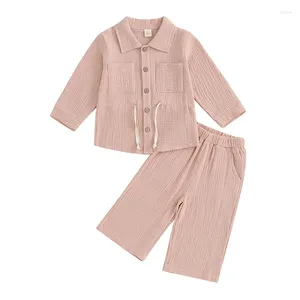 Clothing Sets Toddler Girls Fall Clothes Solid Color Button Long Sleeve Shirt And Elastic Wide Leg Pants Set Baby Cute 2 Piece Outfit