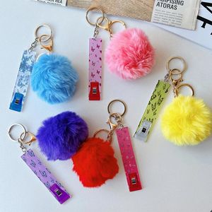 Keychains Atm Debit Grabber Keychain With Pom Ball And Acrylic Butterfly Clip Pullers For Long Nails