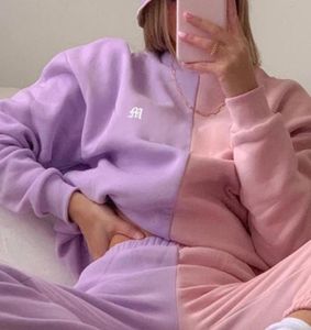 Women039s felpe con cappuccio Fedele femminile Patchwork Pink Purple Crewneck Spaccature a maniche lunghe Crop Parte Tops Fashion Preppy Sty1589796