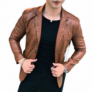 Mens Pu Leather Jacket and Coats New Spring and Autumn Men Busin Casual Classic Pu Leather Suit Collar Slim Fit Jackets 2023 R6UP#