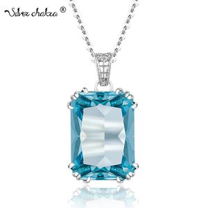 Silverchakra 925 Sterling Silver Necklace for Women Luxury Aquamarine Gemstones Pendant Fine Jewelry Filigree Design 240327