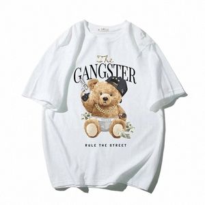 Novos homens camisetas de alta qualidade Cott Carto Bear Imprimir manga curta Streetwear Top Mulheres Homens Roupas Fi Oversized T-shirt M8YS #