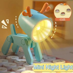 LED Night Light Mini Folding Desk Lamp Söta husdjursljus hundhjort bärbar nattljus student vardagsrum dekor gåva