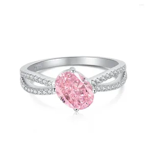Кольца кластера Серебряное кольцо S925 для женщин, маленькое и роскошное 8A, супер сверкающий овальный розовый циркон, персонализированные универсальные ювелирные изделия