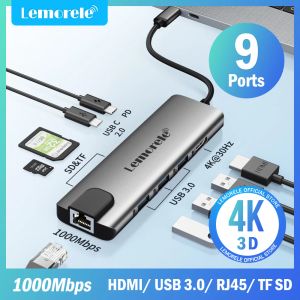 Mäuse Lemorele USB Hub USB 3.0 bis HDMI 4K30Hz Typ C Docking Station USB C Hub Adapter Gigabit Ethernet für Xiaomi Lenovo Book Pro