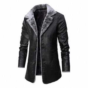 Männer Winter LG Dicke Fleece PU Lederjacke Herren Streetwear Casual Busin Kleidung Porcket Lederjacken Mantel Outwear Männer o9Dg #