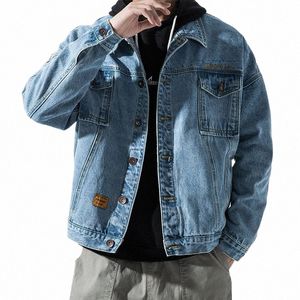 Denimjackan Mäns ny lös trendjacka stilig japansk streetwear lastrockar camoue stitch stiti denim jacka q5ph#