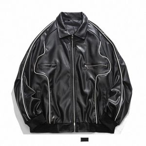 Casual Leather Jacket Men Spring Motorcykel High Street Baseball Bomber Jackets unisex Loose Korea Style Varsity Coat Par Q19o#