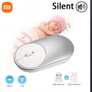 Möss Xiaomi Original Mi Portable 2 Mouse Optical Silent Bluetooth 4.2RF 2.4 GHz 4000DPI Justerbart dubbelläge USB -anslutning för bärbar dator PC