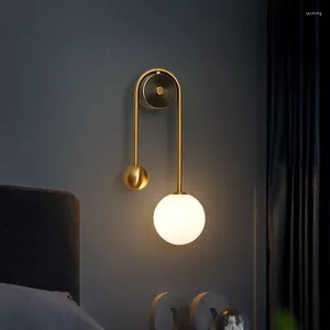 Wall Lamp Nordic Bedside Glass Ball LED Light Bedroom Living Room Staircase Aisle Modern Brass Decor TV Background Lamps