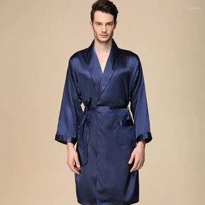 2024SS Herrpyjama Tvådelar Silk Pyjama Satin Men's Loose Silk Blue and White Rands Long Sleeved Robe and Shorts Men's Bathrobe Set