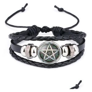 Charme Pulseiras Antigo Egito Pentagrama Misterioso Sinal Para Mulheres Homens Vintage Retro Pentagrama Couro Envoltório Bangle Moda Jóias Drop Dhkzi