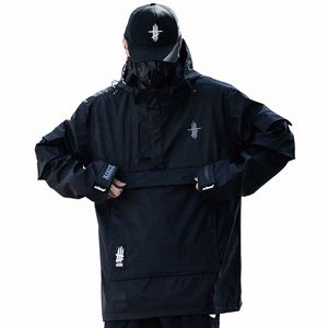 Homens Functial Cargo Jackets Streetwear 2023 Inverno Grosso Jaqueta Tática Preto Pulôver PU À Prova D 'Água À Prova de Vento Casaco Techwear y7l4 #