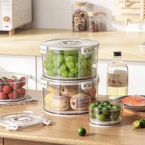 Lagringsflaskor Rund timer Freshness Keeper - Draining kylskåp Fruit Veggie Box för kök Transparent tätbar mellanmål Organiserburk