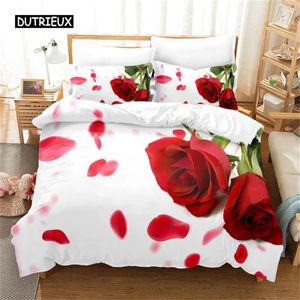 Set di biancheria da letto set rosa rossa di San Valentino Fiori presenti amanti del piumino bianco per donna coppia di decorazioni per la camera da letto