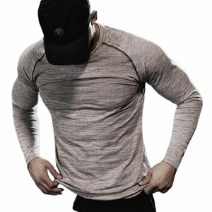 Mens Marca Fitn Correndo LG Manga Gym T Shirt Compri Quick Dry Fit Camisas Sportswear Treinamento Masculino Esporte Skinny Tee c8Qk #