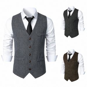 Män passar Vest England Style Waistcoat Busin Wedding Casual Turndown Collar Men's Dr Blazer Vests Formal Party V41 Z3TJ#