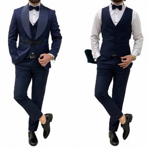 navy Men's Suits Tailored 3 Pieces Jacquard Blazer Vest Pants Chinese Knot Sheer Lapel Slim Fit Wedding Groom Tailored Plus Size X7Qj#