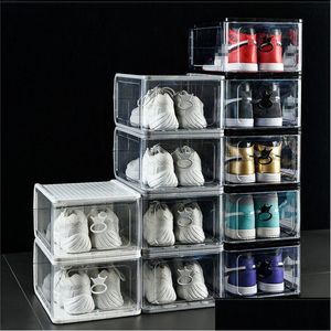Depolama kutuları kutular kalınlaşmış plastik açık ayakkabı kutusu çıkarılabilir istiflenebilir kombinasyon ayakkabıları konteyner organizatör toz geçirmez dolap tran dh5th