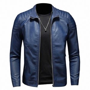 Trend Kurtka motocyklowa Spring Mens Fi Skórzana kurtka Slim Fit Pu Kurtka męska kute