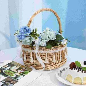 Storage Baskets Basket Flower Girl Baskets Handle er Easter Rattan Bride Woven Handheld Decorative Weddings Handles Valentine Seersucker