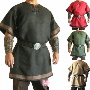 Medieval Viking Red Color Renaissance Tunik kostium do rekonstrukcji zbroi Larp Brak paska lub strażnika nadgarstka L7by#