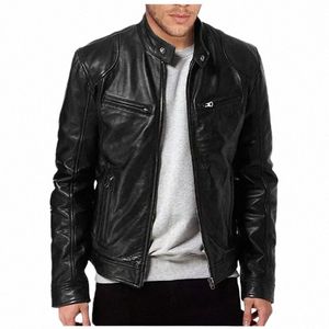 2024 Frühling Herren Fi Lederjacke Slim Fit Stehkragen PU Jacke Männlich Anti-Wind Motorrad Revers Diagal Reißverschluss Jacken m4Up #