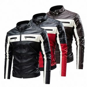 Motorcykelskinnjacka män 2023 Ny hösten Casual Vintage Fleece Windproof Biker Jacket Male Spring Fi Bomber Overcoat O9WA#